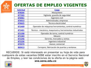 OFERTAS DE EMPLEO VIGENTES