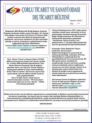 ÇORLU TİCARET VE SANAYİ ODASI DIŞ TİCARET BÜLTENİ