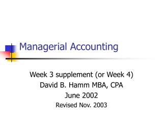 Managerial Accounting