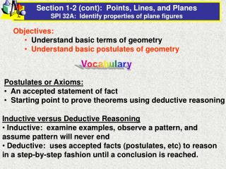Section 1-2 (cont): Points, Lines, and Planes SPI 32A: Identify properties of plane figures