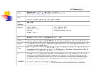 Comments on the Technology Selection Procedures for 802.20