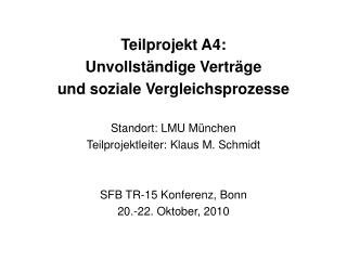 Teilprojekt A4: Unvollständige Verträge und soziale Vergleichsprozesse