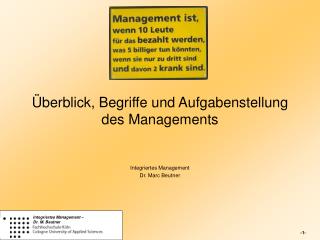 Überblick, Begriffe und Aufgabenstellung des Managements