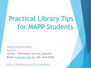 Practical Library Tips for MAPP Students