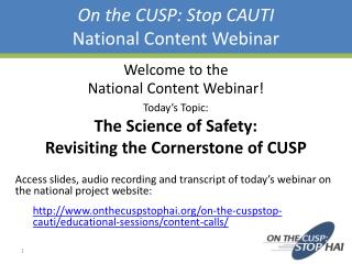 On the CUSP: Stop CAUTI National Content Webinar