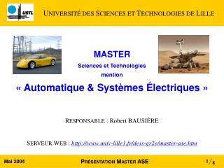 MASTER Sciences et Technologies mention « Automatique &amp; Systèmes Électriques »