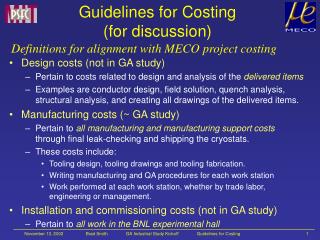 Guidelines for Costing (for discussion)