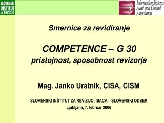 Smernice za revidiranje COMPETENCE – G 30 pristojnost, sposobnost revizorja