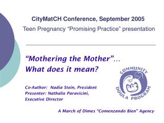 CityMatCH Conference, September 2005 Teen Pregnancy “Promising Practice” presentation