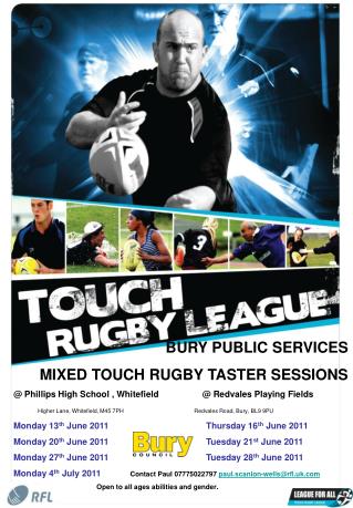 BURY PUBLIC SERVICES MIXED TOUCH RUGBY TASTER SESSIONS