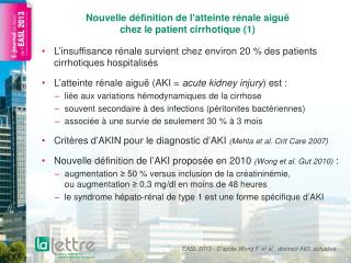 Nouvelle définition de l’atteinte rénale aiguë chez le patient cirrhotique (1)