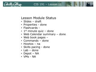CIS 191 – Lesson 11