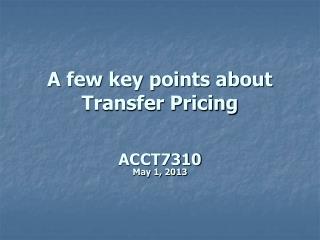 A few key points about Transfer Pricing