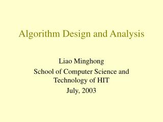 Algorithm Design and Analysis