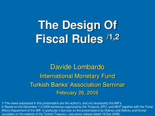 The Design Of Fiscal Rules /1,2