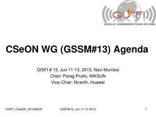 CSeON WG (GSSM#13) Agenda