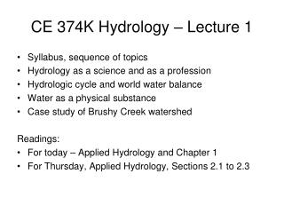 CE 374K Hydrology – Lecture 1