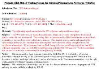 Project: IEEE 802.15 Working Group for Wireless Personal Area Networks (WPANs)