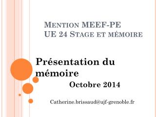 Mention MEEF -PE UE 24 Stage et mémoire