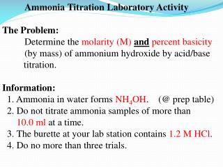 Ammonia Titration Laboratory Activity The Problem: