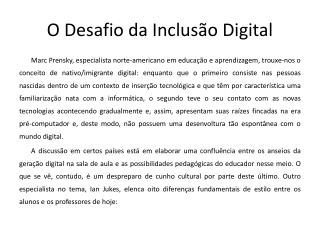 O Desafio da Inclusão Digital