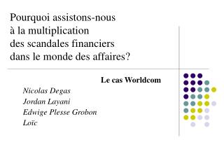 Le cas Worldcom Nicolas Degas Jordan Layani Edwige Plesse Grobon Loïc