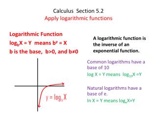 Calculus Section 5.2 Apply logarithmic functions