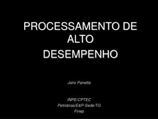 PROCESSAMENTO DE ALTO DESEMPENHO