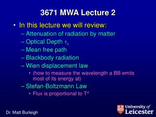 3671 MWA Lecture 2