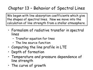 Chapter 13 – Behavior of Spectral Lines