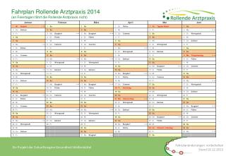 Fahrplan Rollende Arztpraxis 2014 (an Feiertagen fährt die Rollende Arztpraxis nicht)