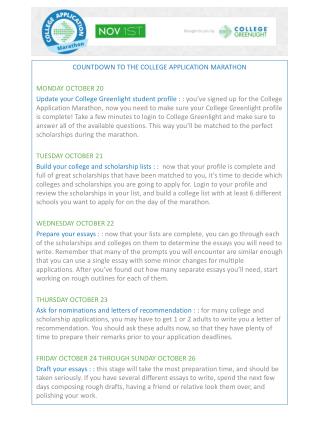 COUNTDOWN TO THE COLLEGE APPLICATION MARATHON MONDAY OCTOBER 20