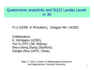 Quaternionic analyticity and SU(2 ) Landau Levels in 3D