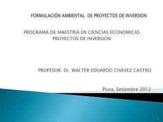 FORMULACIÓN AMBIENTAL DE PROYECTOS DE INVERSION