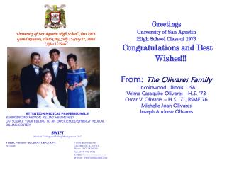 Greetings University of San Agustin High School Class of 1973 Congratulations and Best Wishes!!!