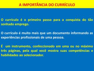 A IMPORTÂNCIA DO CURRÍCULO
