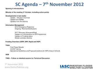 SC Agenda – 7 th November 2012
