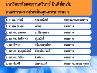 มหาวิทยาลัยสงขลานครินทร์ ยินดีต้อนรับ คณะกรรมการประเมินคุณภาพภายนอก