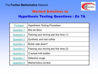 Worked Solutions to Hypothesis Testing Questions : Ex 7A