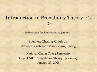 Introduction to Probability Theory ‧ 2-2 ‧