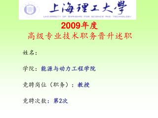 2009 年度 高级专业技术职务晋升述职