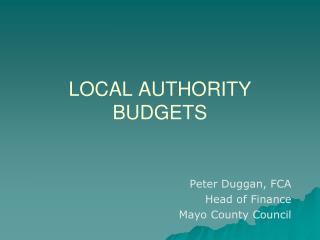 LOCAL AUTHORITY BUDGETS