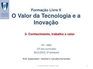 3- Conhecimento, trabalho e valor