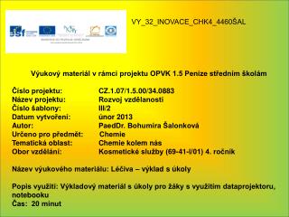 Výukový materiál v rámci projektu OPVK 1.5 Peníze středním školám