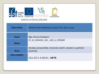 Datum vytvoření : 03.01.2012 Klíčová slova : výrobky textilní, výrobky potravinářské, výrobky