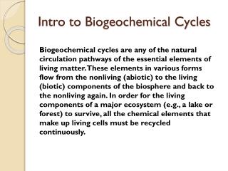 Intro to Biogeochemical Cycles