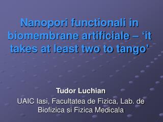 Nanopori functionali in biomembrane artificiale – ‘it takes at least two to tango’