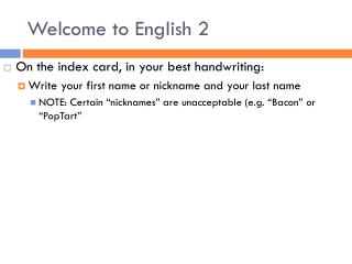 Welcome to English 2