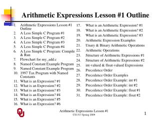 Arithmetic Expressions Lesson #1 Outline