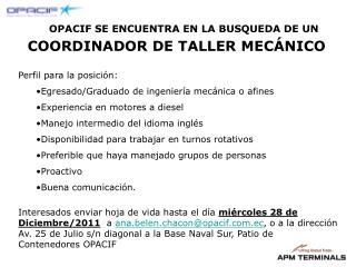 COORDINADOR DE TALLER MECÁNICO